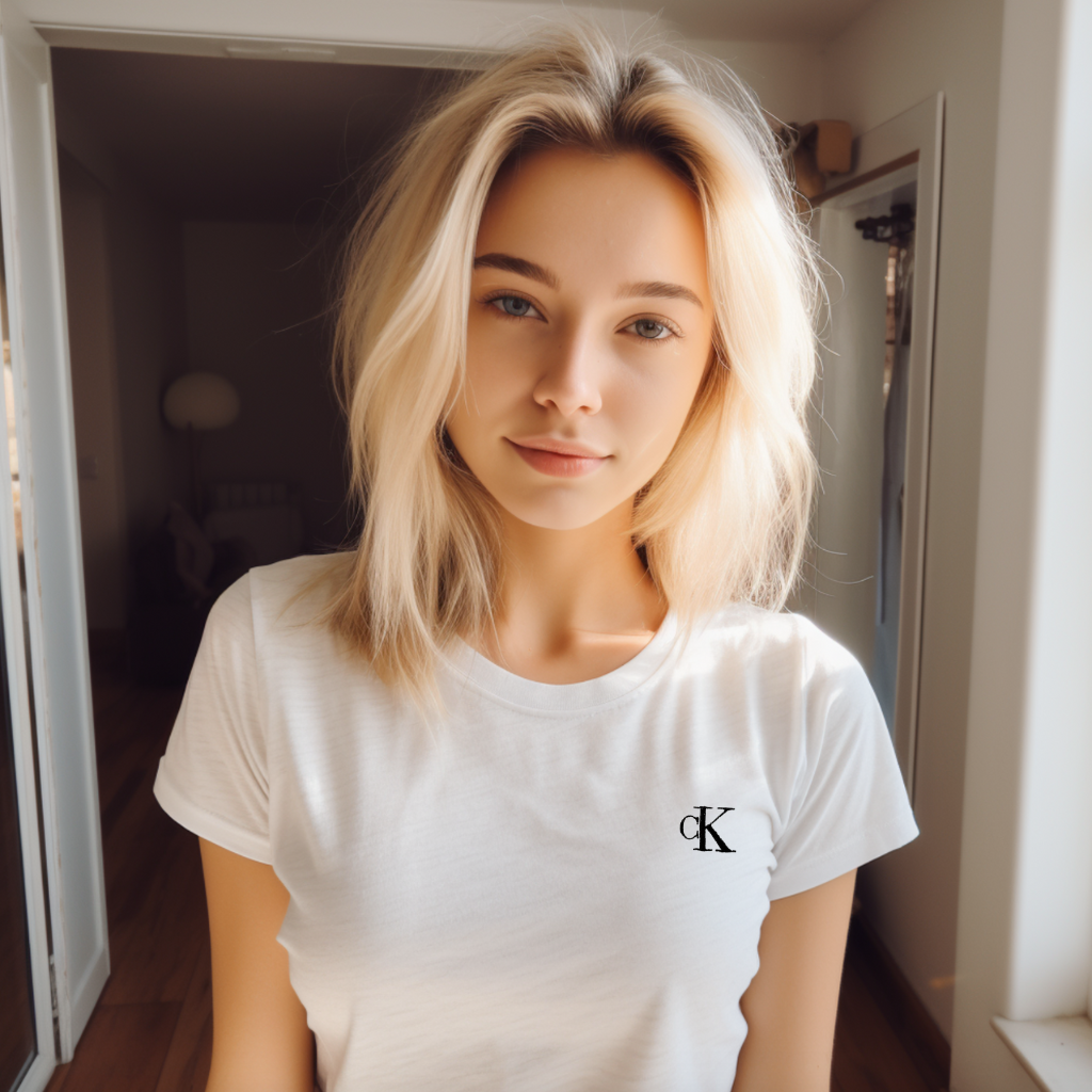 Koszulka Damska Calvin Klein Biała Haft - obrazek 2