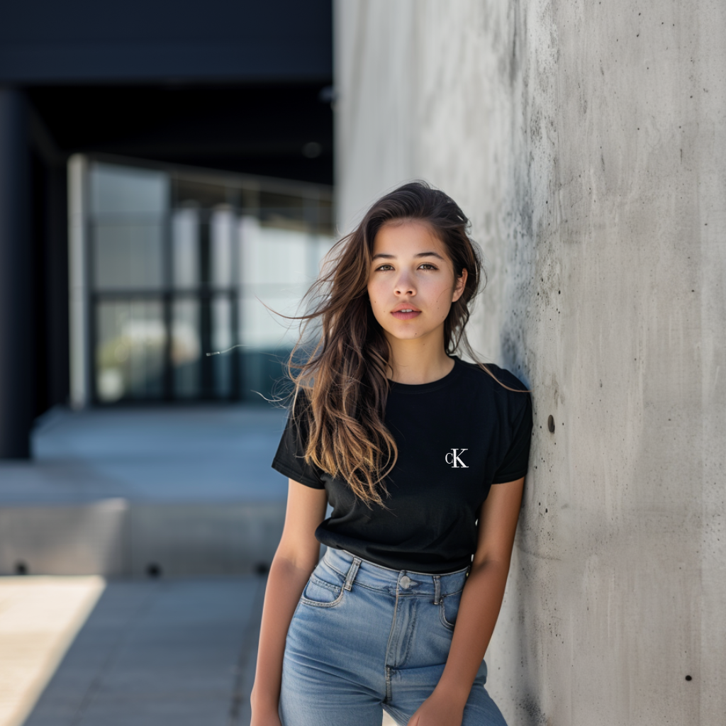 Koszulka Damska Calvin Klein Czarna Haft - obrazek 2