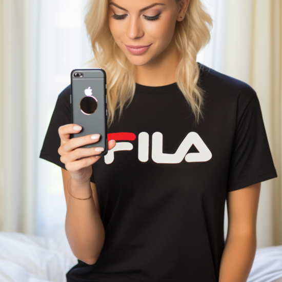 T-shirt FILA w kolorze czarnym, wykonany z 100% bawełny o gramaturze 155 g/m2. Wyposażony w okrągły dekolt i prezentujący bardzo trwały print farbowany na froncie. Idealny wybór dla osób ceniących komfort i styl.