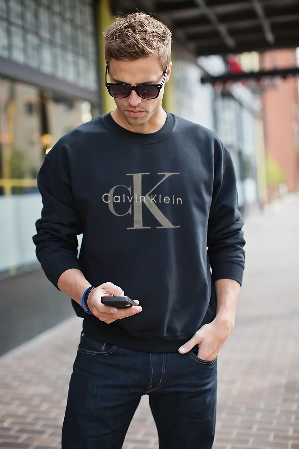 Bluza Calvin Klein Męska Bez Kaptura Czarna