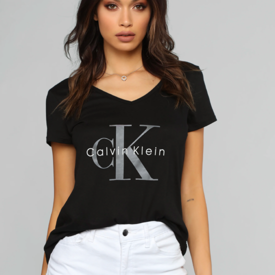 koszulka calvin klein dekolt v czarna t-shirt damski