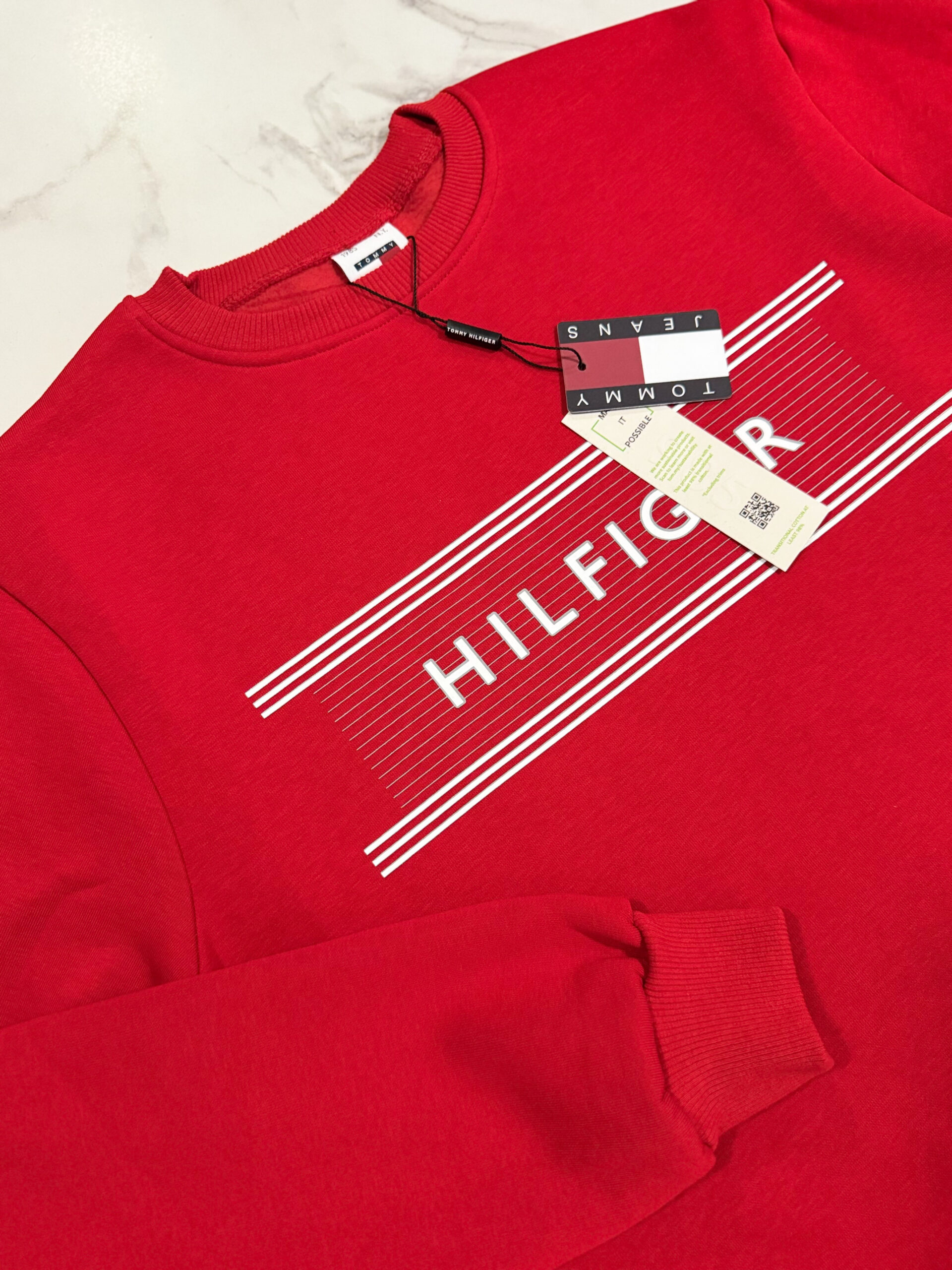 Bluza Męska Bez Kaptura Tommy Hilfiger Czerwona - obrazek 3