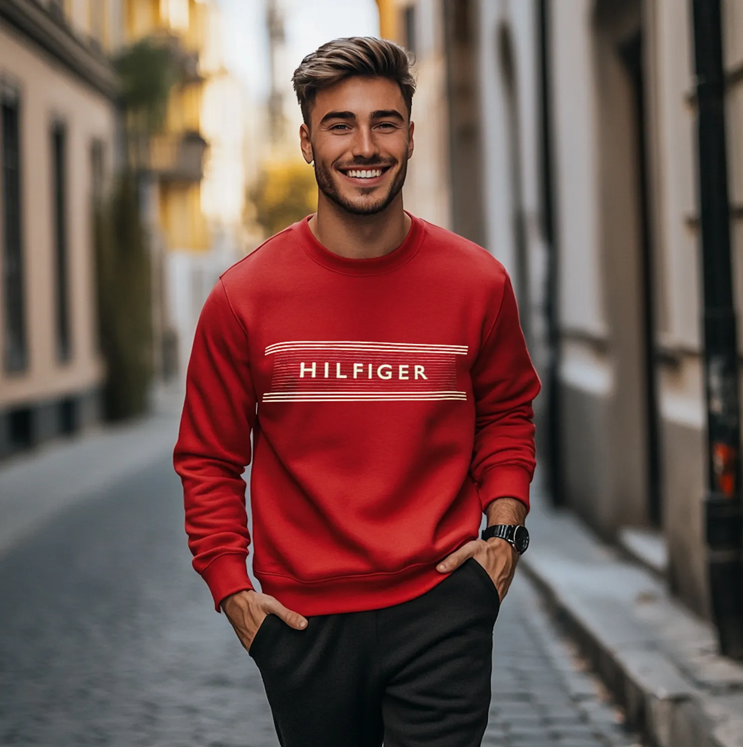 Bluza Męska Bez Kaptura Tommy Hilfiger Czerwona