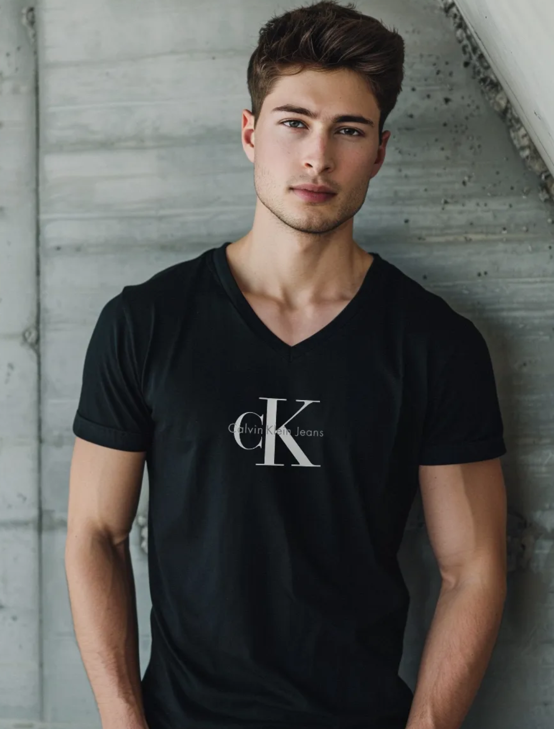 Koszulka Męska Calvin Klein Dekolt V Czarna - obrazek 2