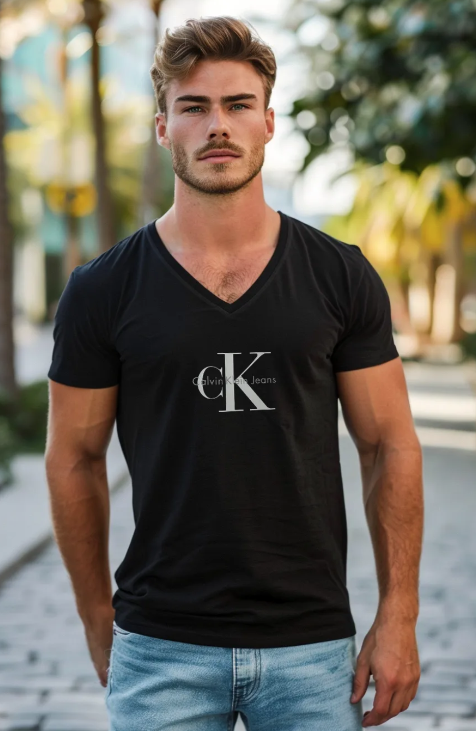 Koszulka Męska Calvin Klein Dekolt V Czarna