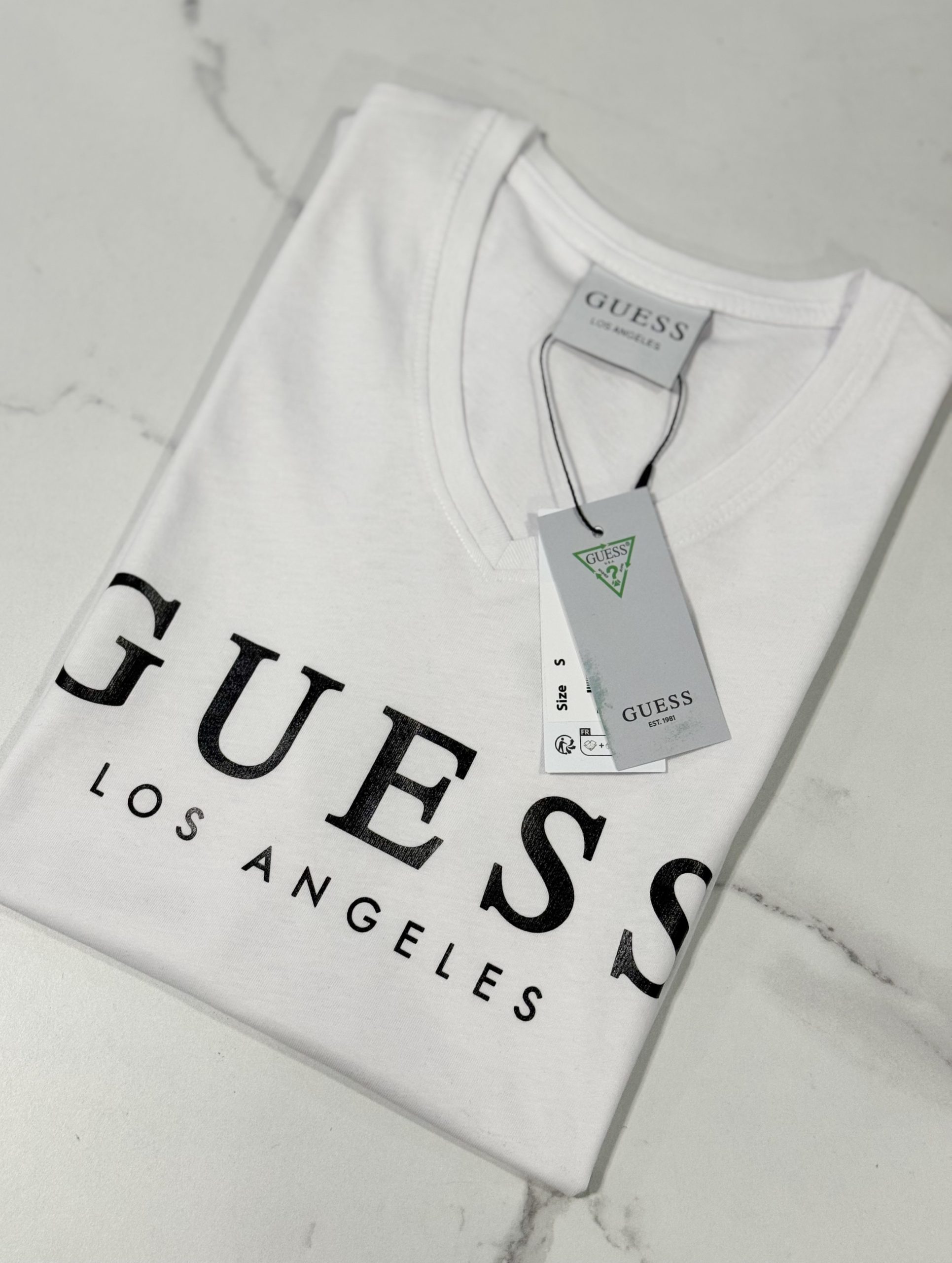 Koszulka Damska Guess Biała Dekolt V - obrazek 2